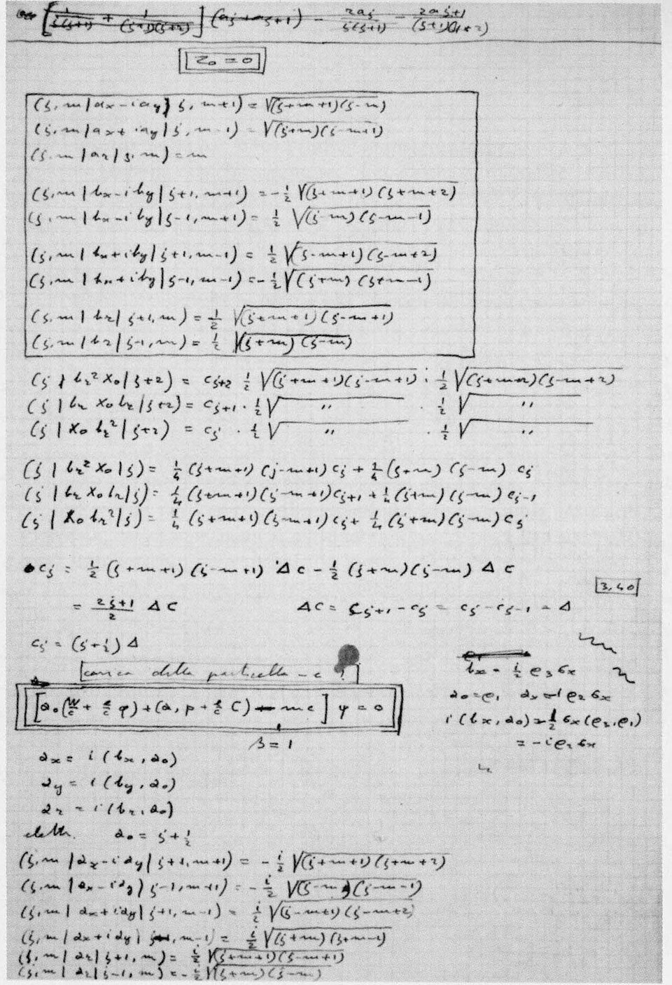 Handwritten notes for the equation in infinite components